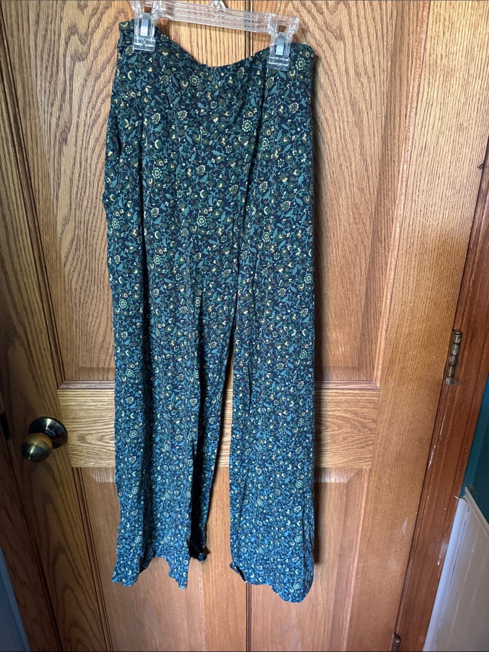 Toad&Co Chaka Dark Green Floral Wide-Leg Pants